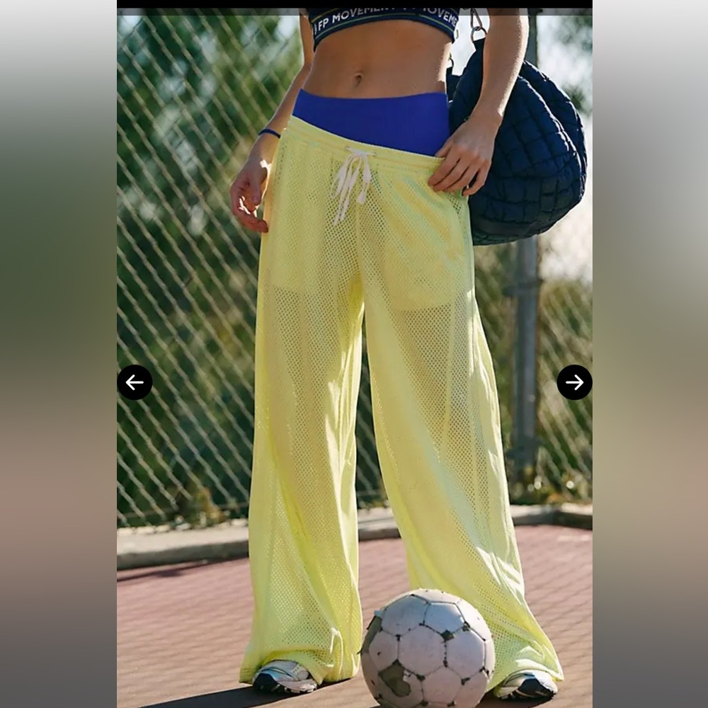 FREE PEOPLE Overtime Wide Leg Mesh Pants in Dour Citrus NWOT - Picture 8 of 11